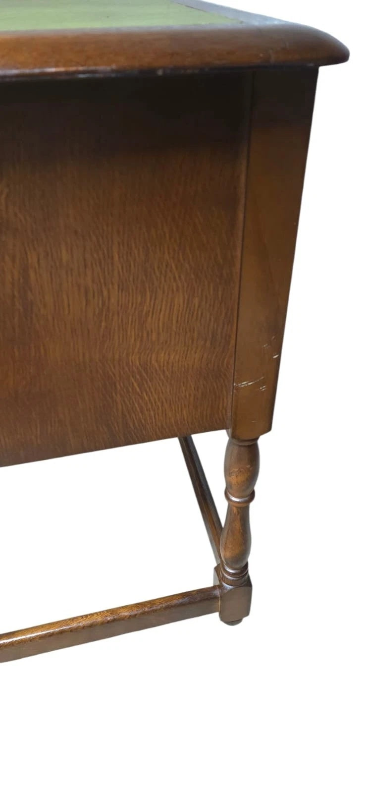 Vintage Oak Old Charm Style Leather Top Writing Desk - 5 Drawer