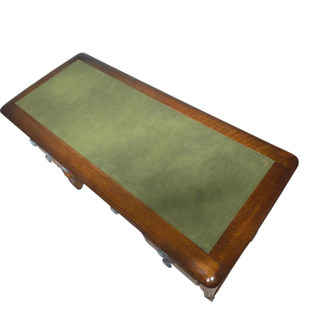 Vintage Oak Old Charm Style Leather Top Writing Desk - 5 Drawer