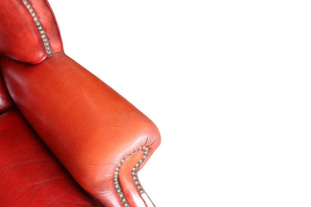 Vintage Oxblood Red Leather Wingback Queen Anne style  Chesterfield Chair