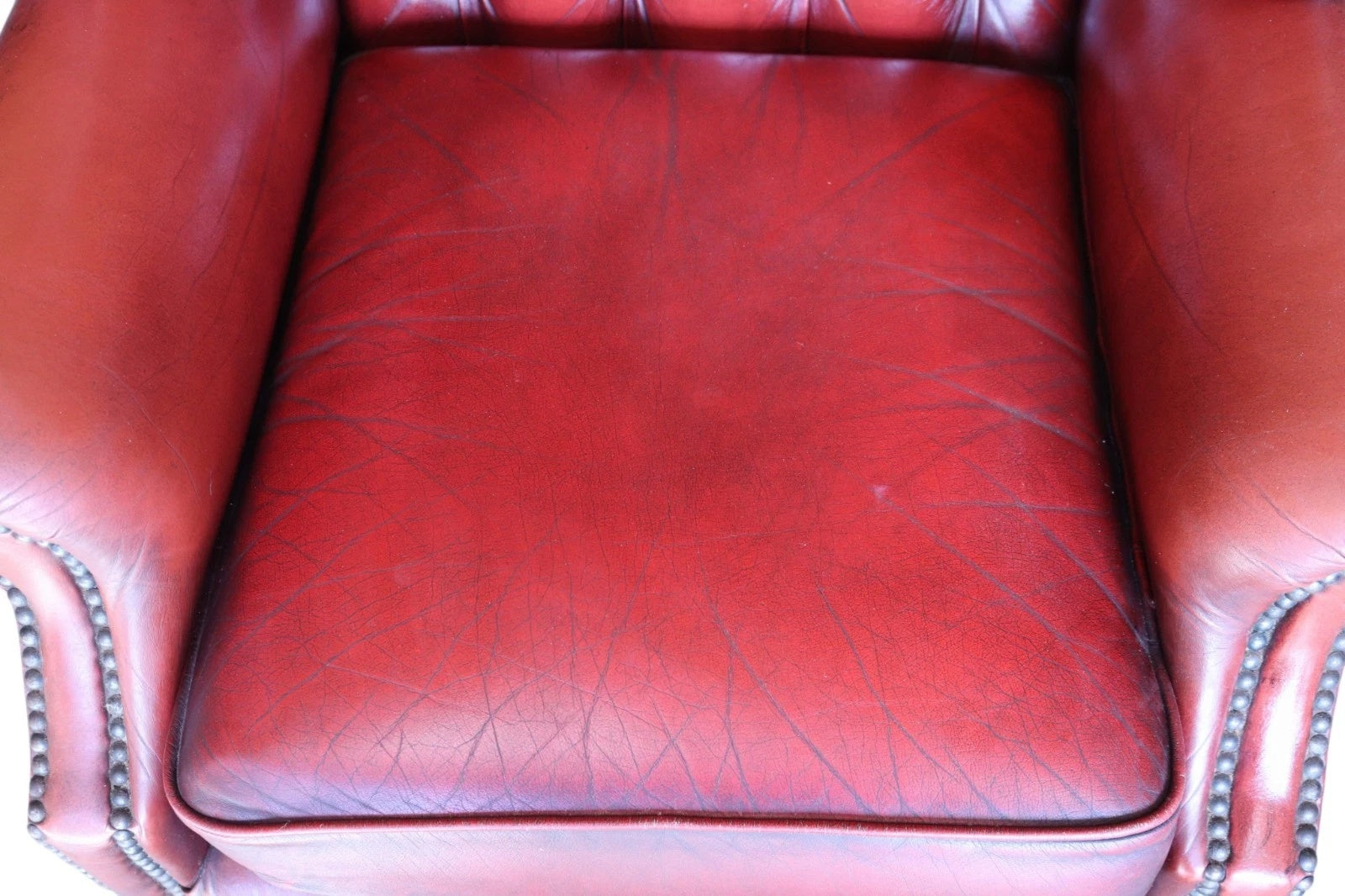 Vintage Oxblood Red Leather Wingback Queen Anne style  Chesterfield Chair