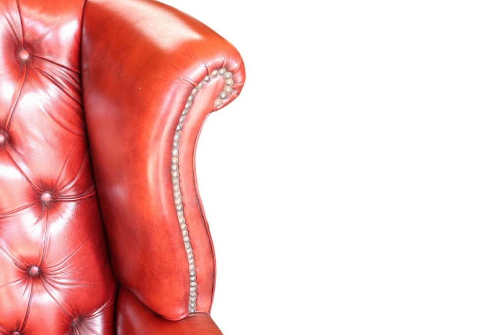 Vintage Oxblood Red Leather Wingback Queen Anne style  Chesterfield Chair