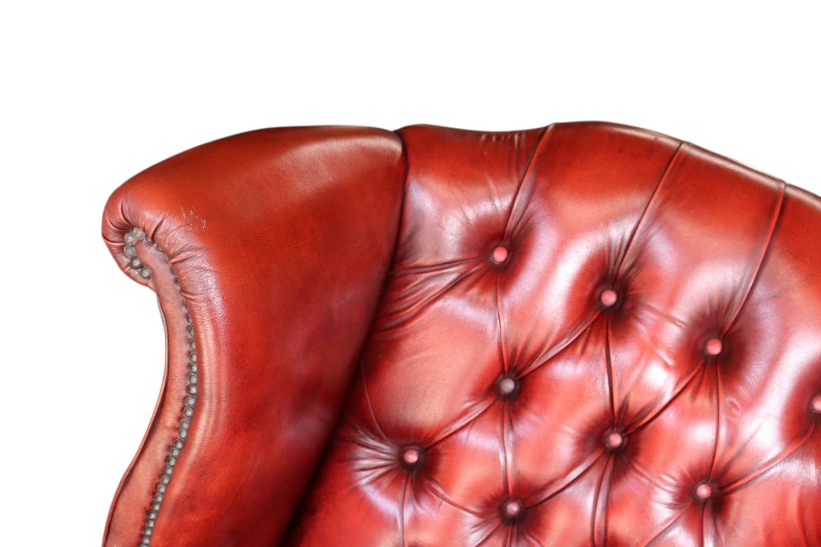 Vintage Oxblood Red Leather Wingback Queen Anne style  Chesterfield Chair