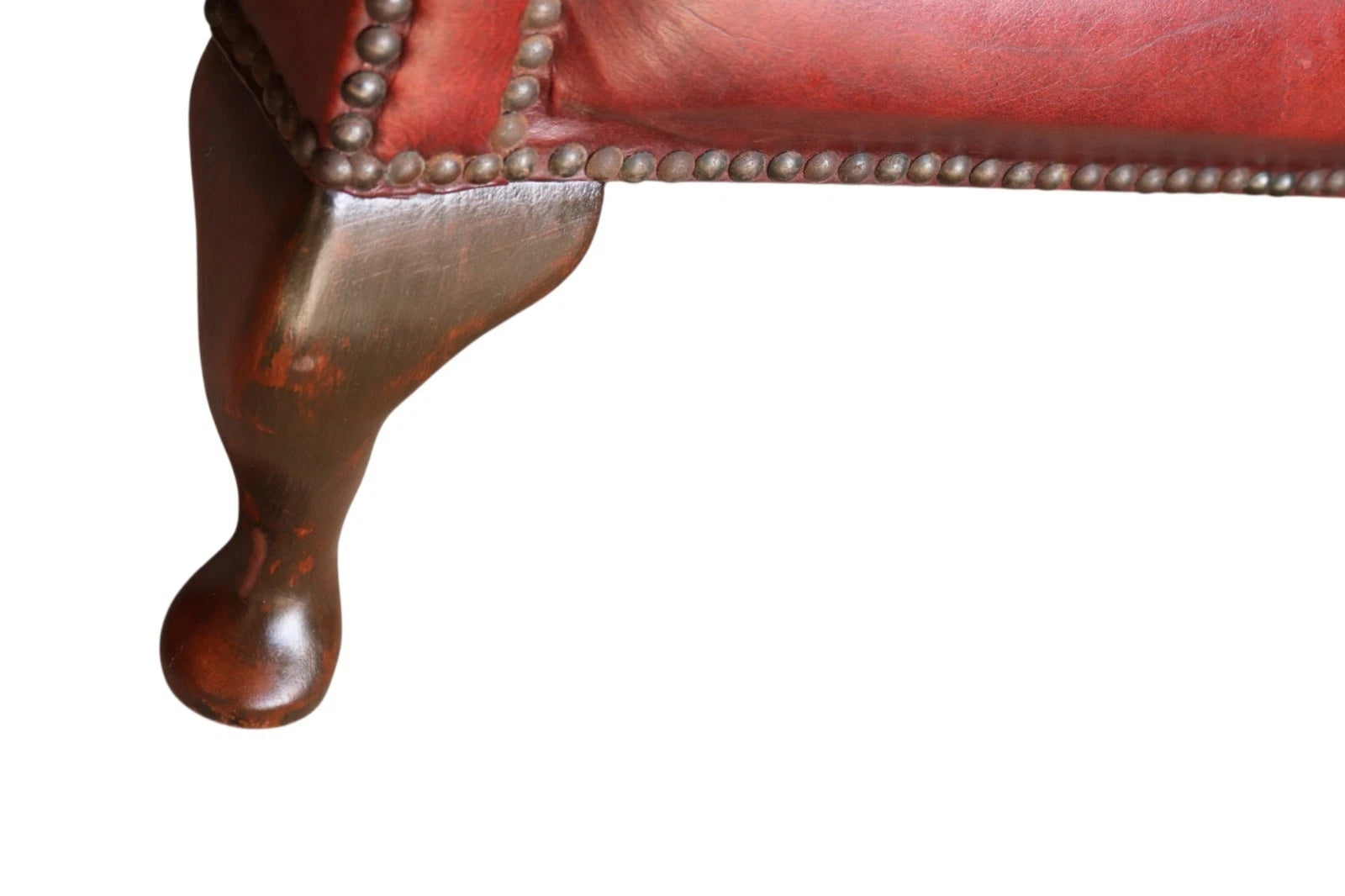 Vintage Oxblood Red Leather Wingback Queen Anne style  Chesterfield Chair