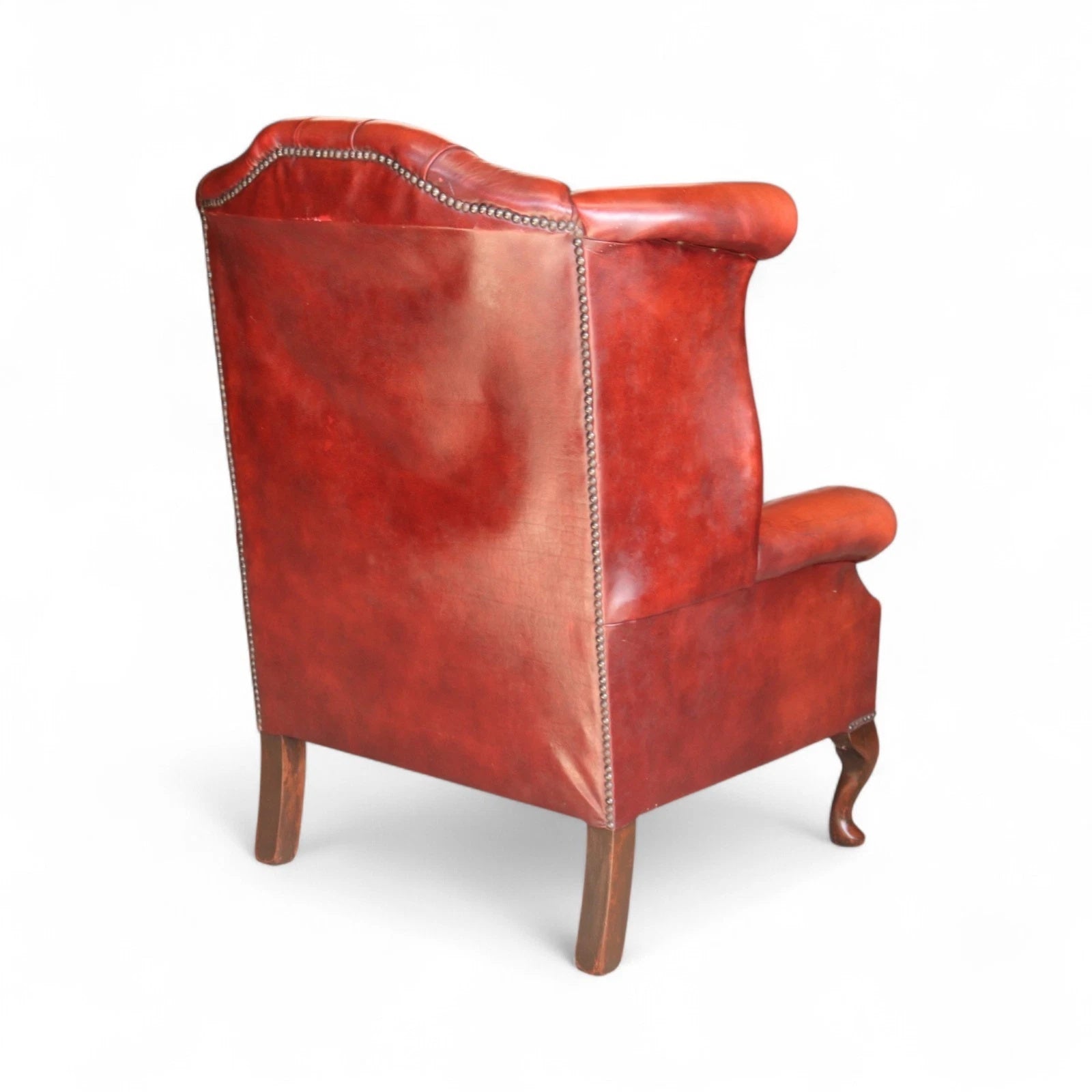 Vintage Oxblood Red Leather Wingback Queen Anne style  Chesterfield Chair