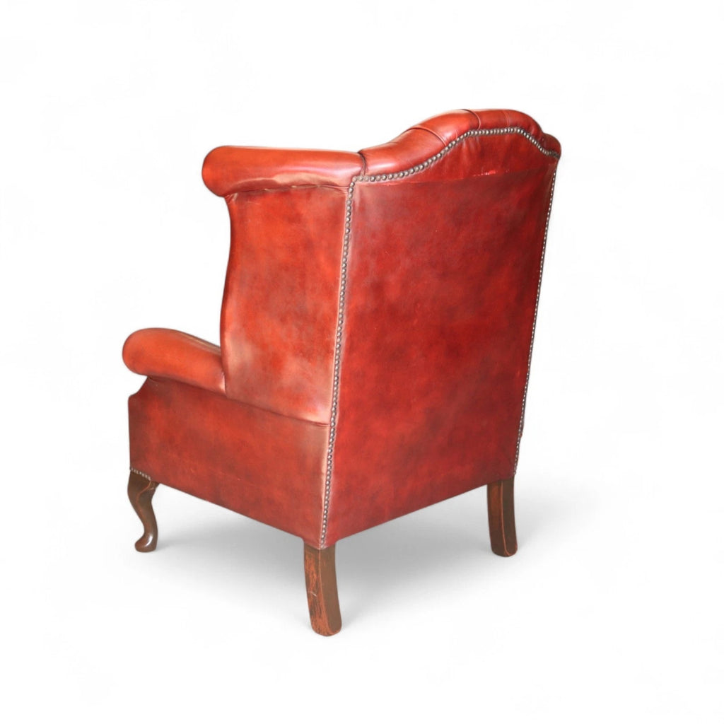 Vintage Oxblood Red Leather Wingback Queen Anne style  Chesterfield Chair