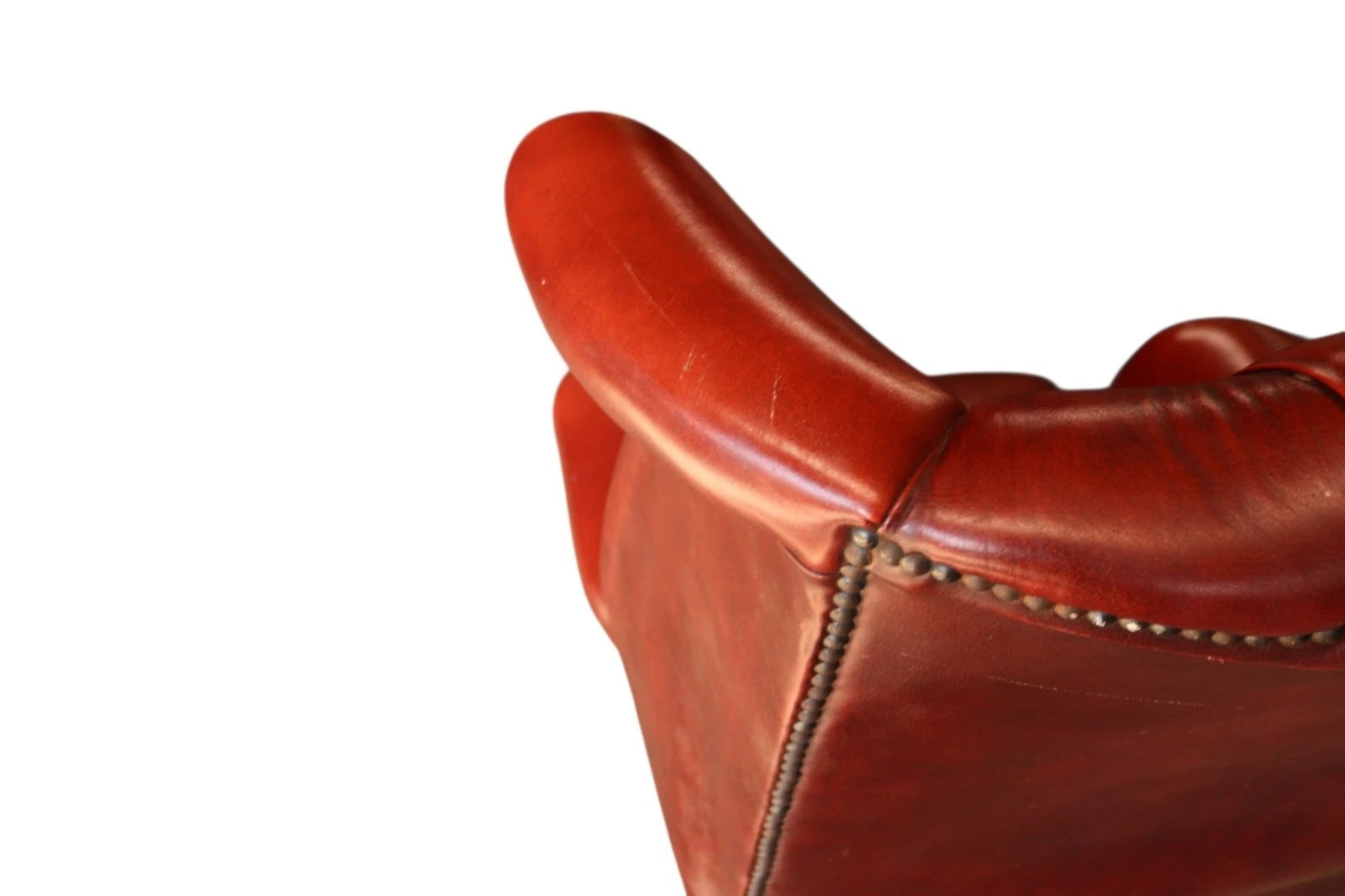 Vintage Oxblood Red Leather Wingback Queen Anne style  Chesterfield Armchair