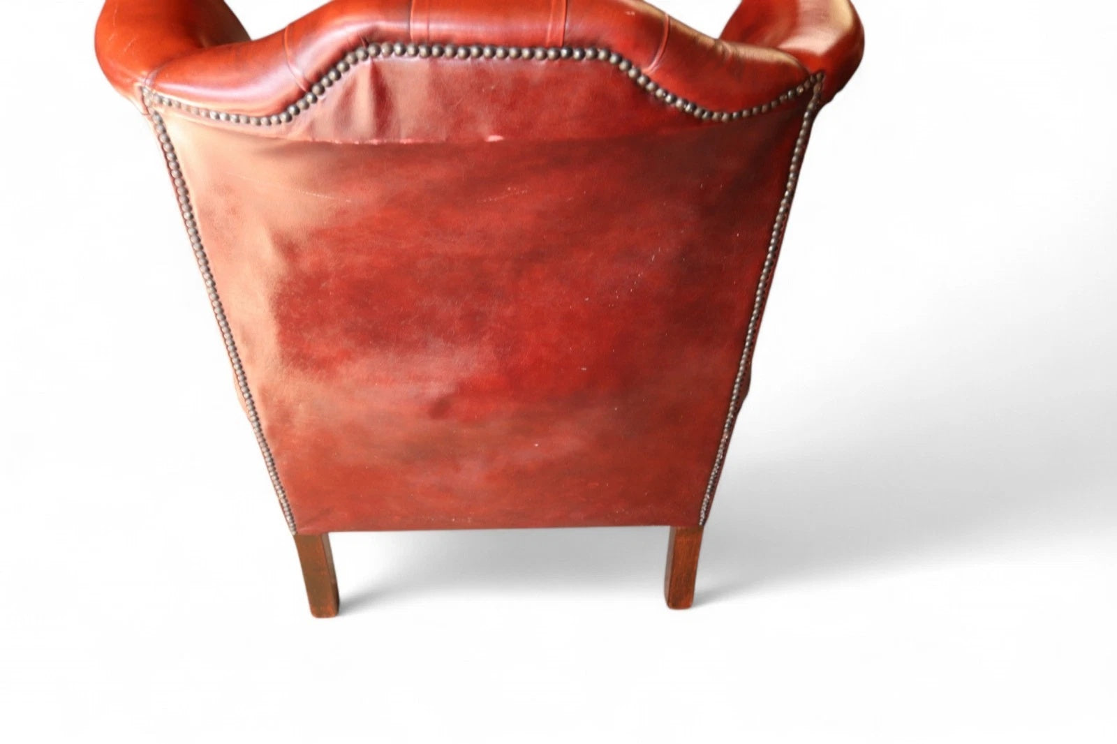 Vintage Oxblood Red Leather Wingback Queen Anne style  Chesterfield Armchair