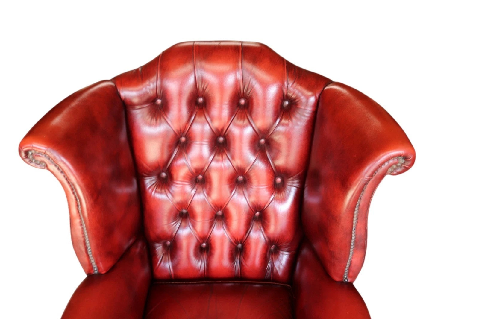 Vintage Oxblood Red Leather Wingback Queen Anne style  Chesterfield Armchair