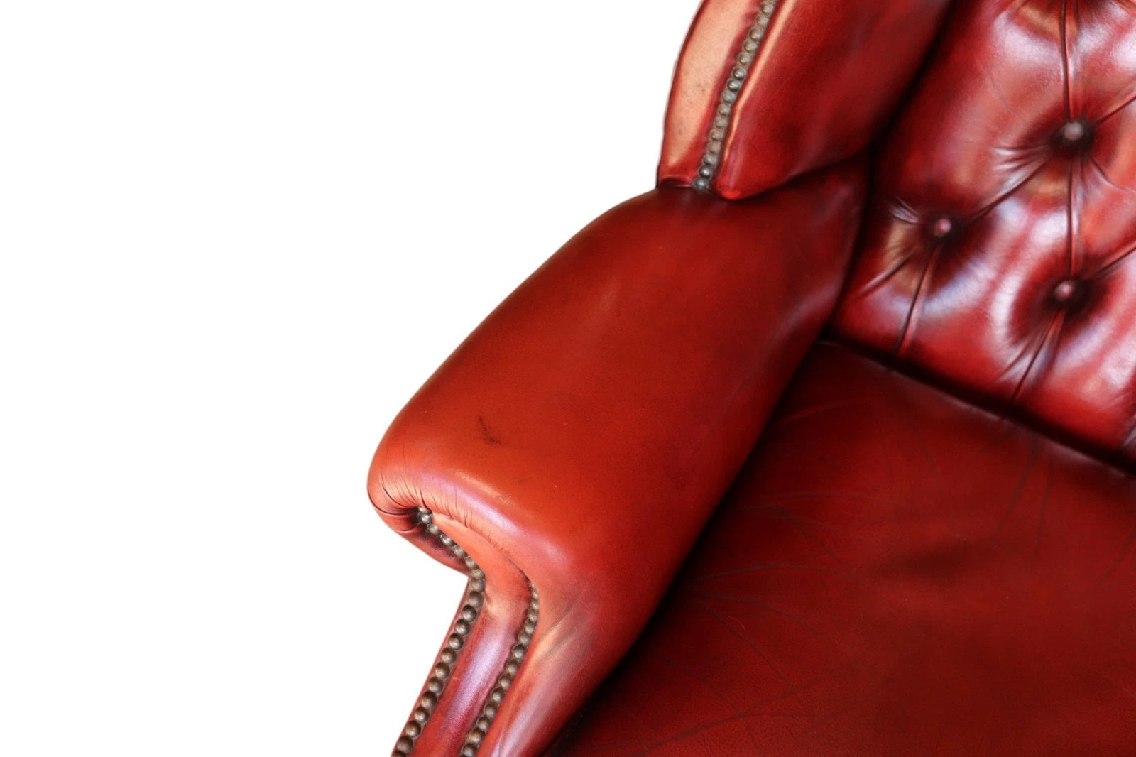 Vintage Oxblood Red Leather Wingback Queen Anne style  Chesterfield Armchair