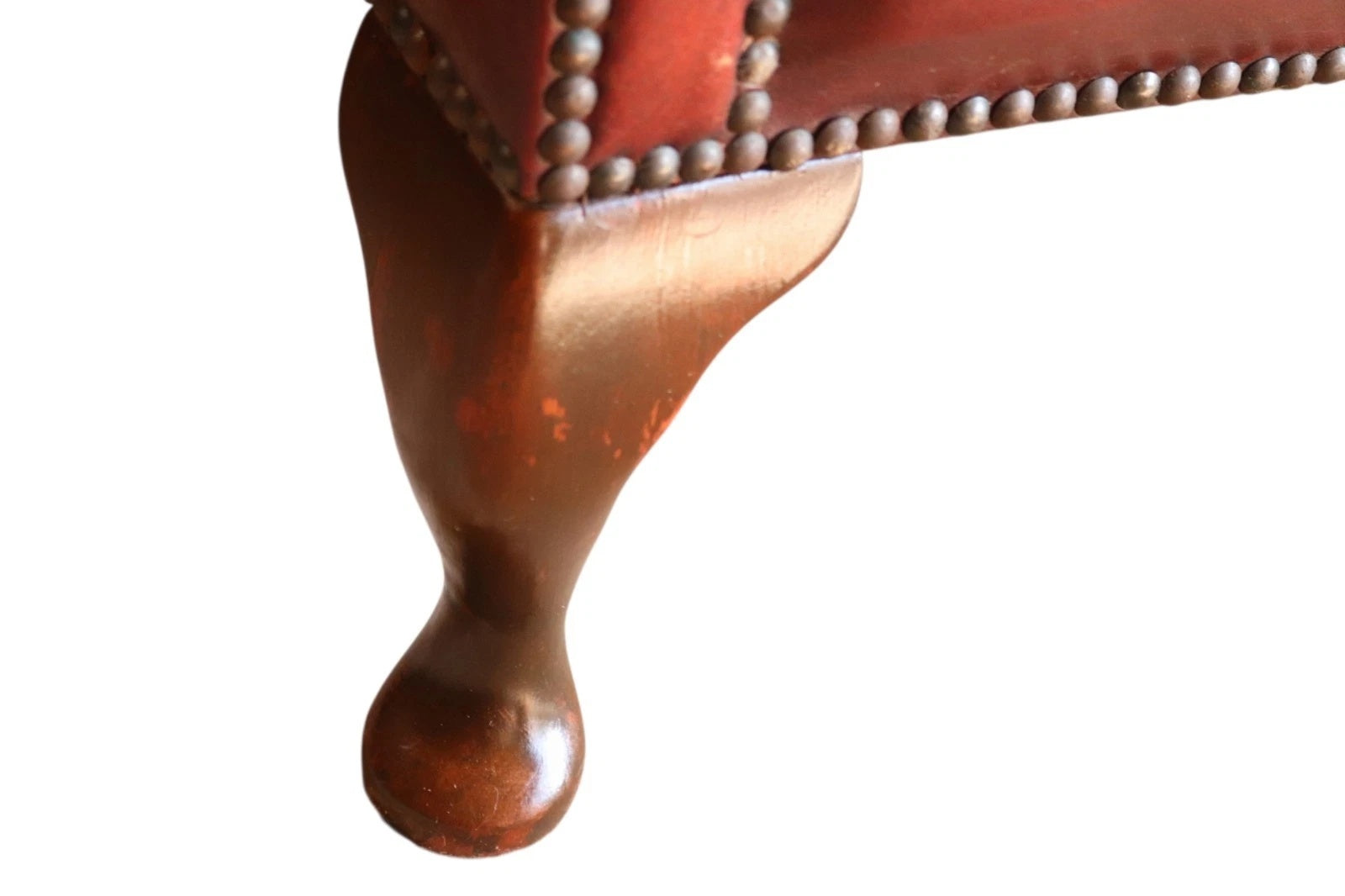 Vintage Oxblood Red Leather Wingback Queen Anne style  Chesterfield Armchair