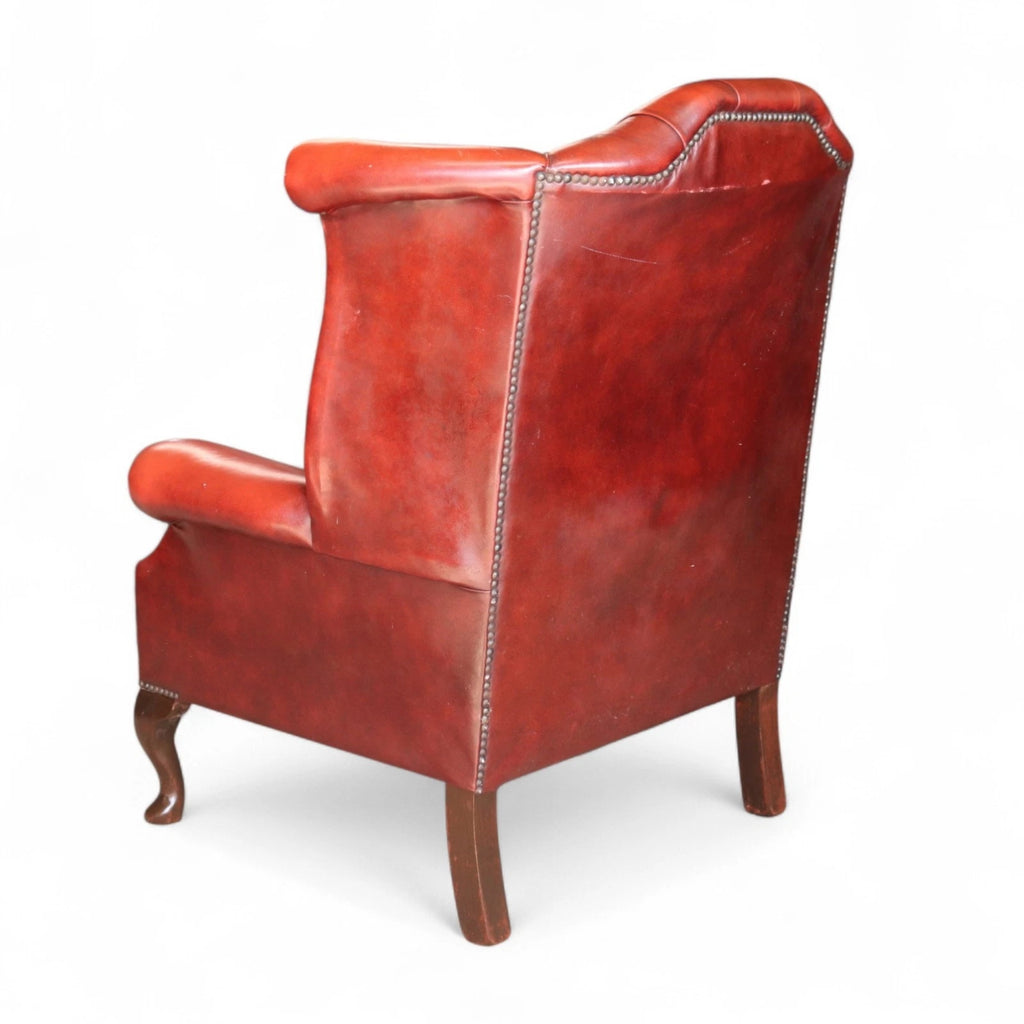 Vintage Oxblood Red Leather Wingback Queen Anne style  Chesterfield Armchair
