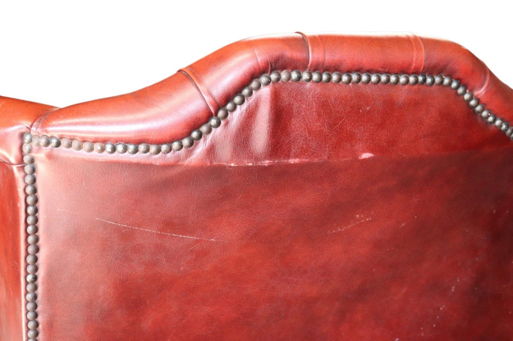Vintage Oxblood Red Leather Wingback Queen Anne style  Chesterfield Armchair