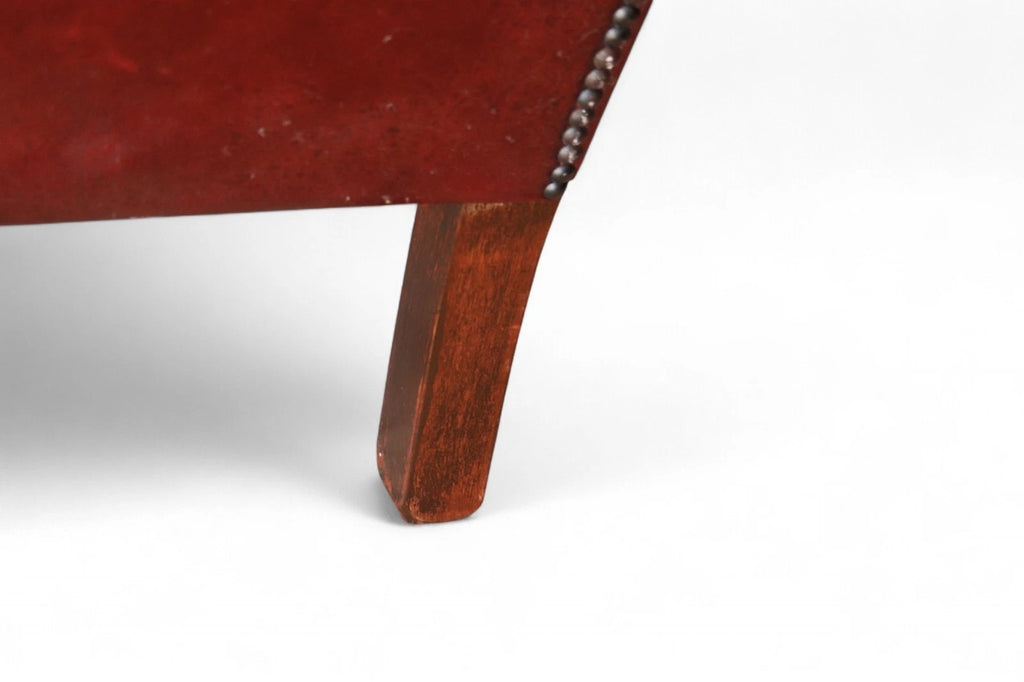 Vintage Oxblood Red Leather Wingback Queen Anne style  Chesterfield Armchair