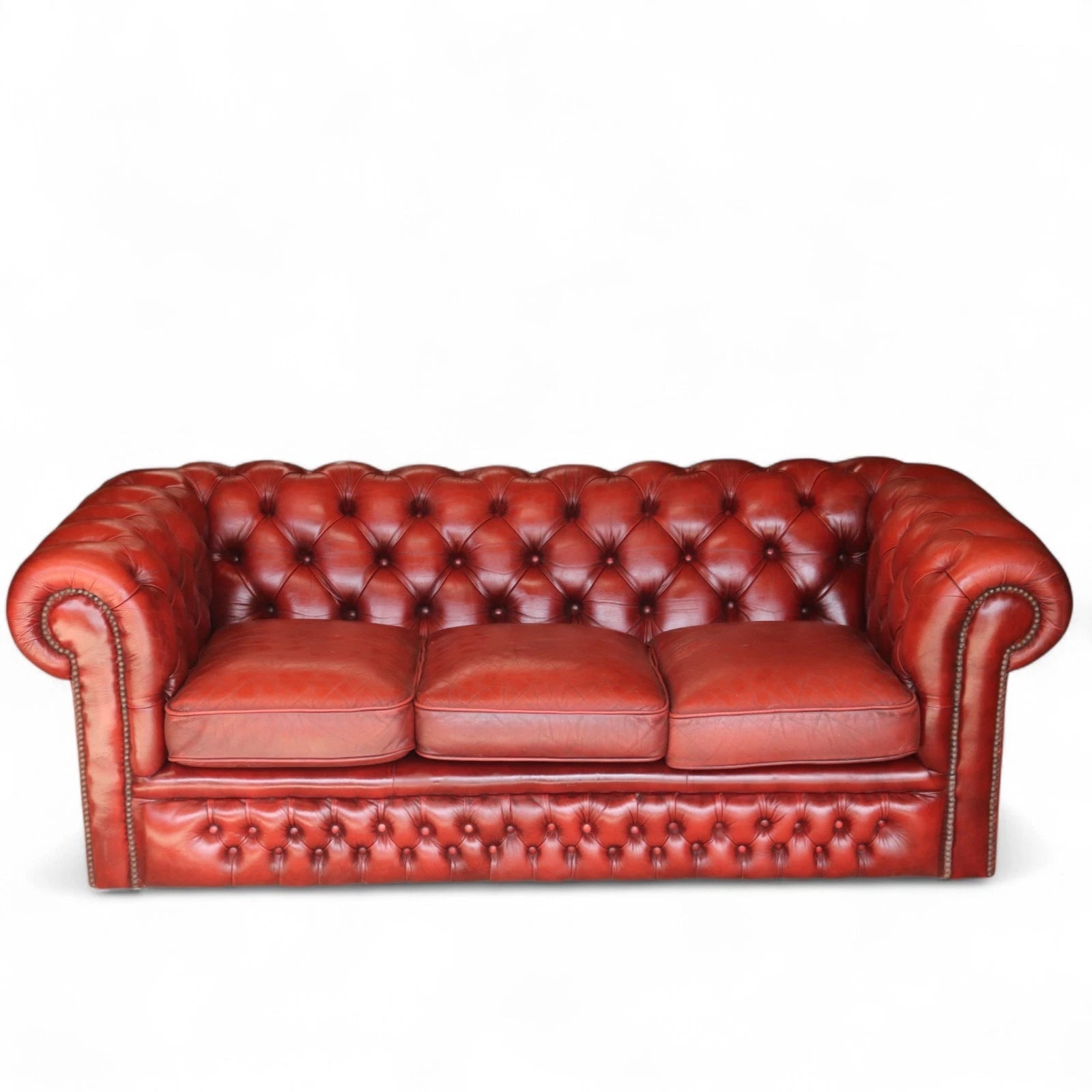 Vintage Oxblood Red Leather Chesterfield 3-Seater Sofa | Antique Style Settee