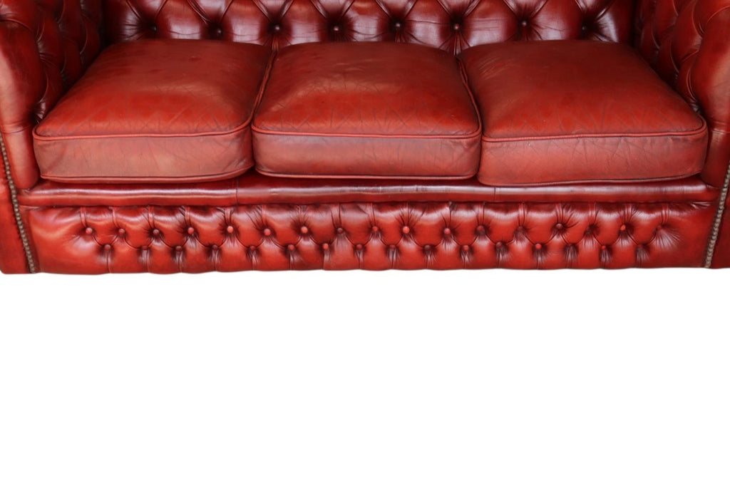 Vintage Oxblood Red Leather Chesterfield 3-Seater Sofa | Antique Style Settee