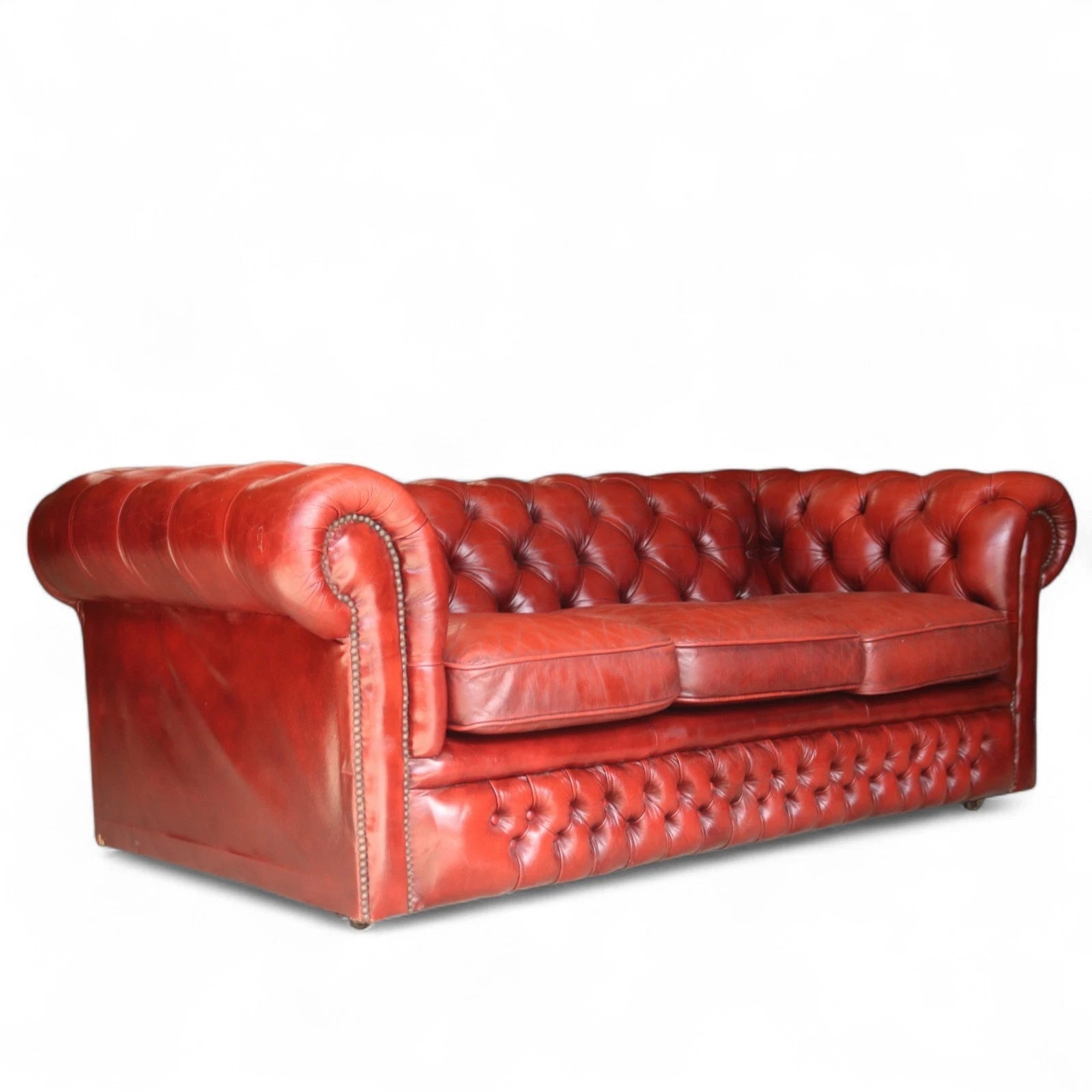 Vintage Oxblood Red Leather Chesterfield 3-Seater Sofa | Antique Style Settee