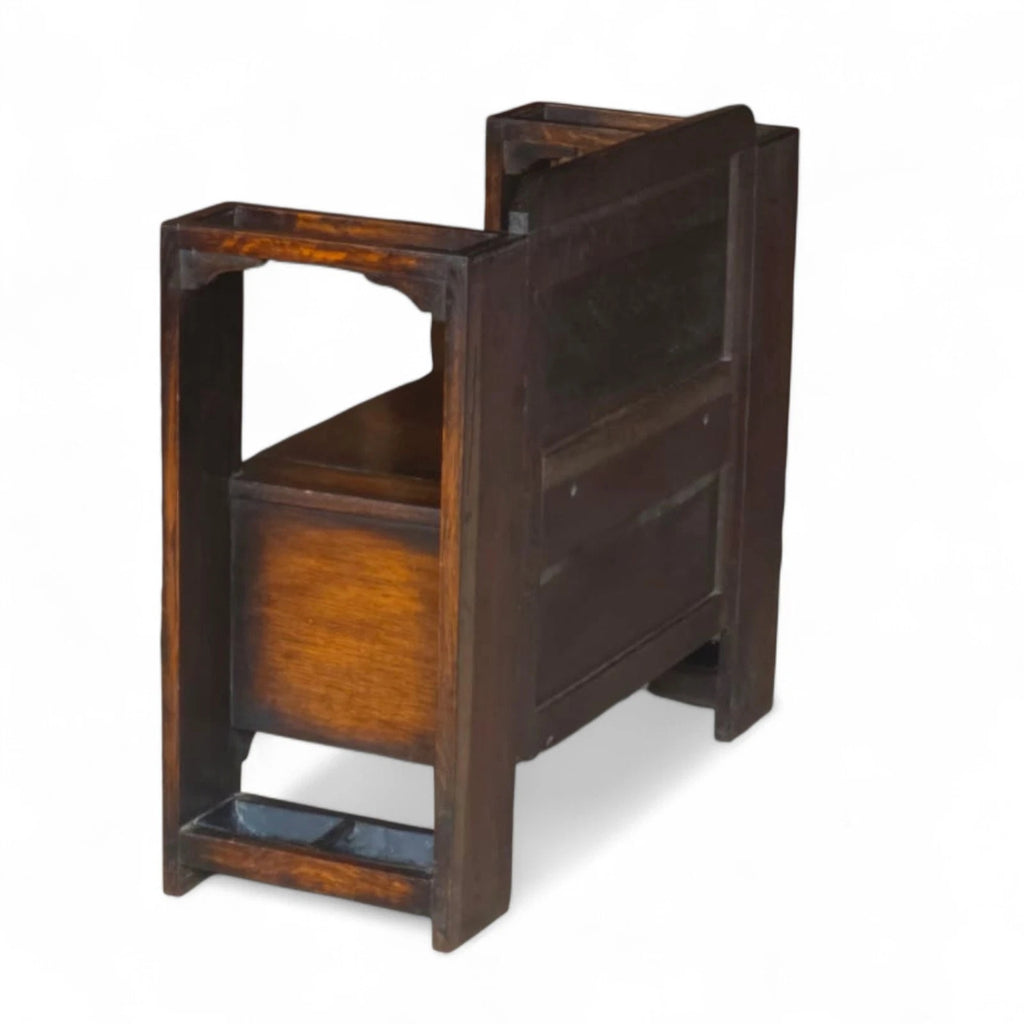 Vintage 1930s Oak Monk’s Bench Hall Settle with Umbrella Stands - Jacobean Style