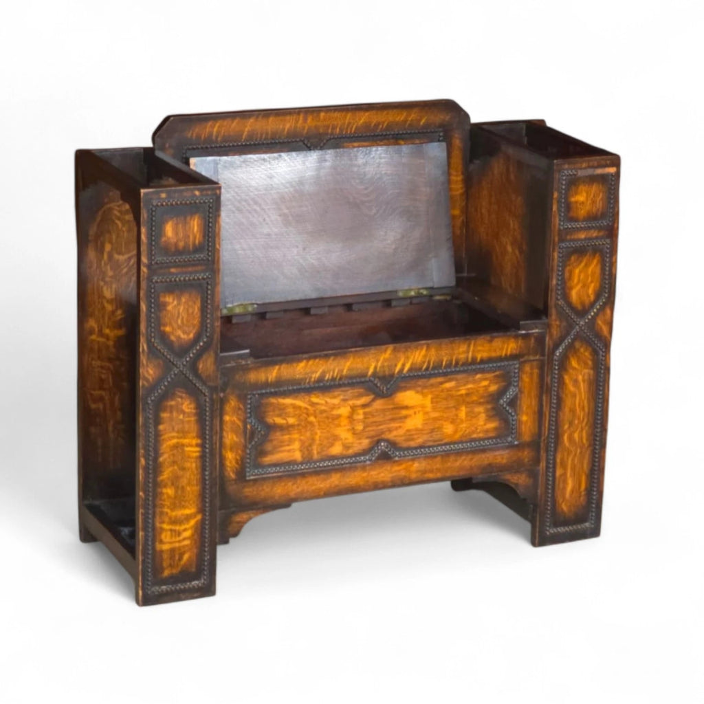 Vintage 1930s Oak Monk’s Bench Hall Settle with Umbrella Stands - Jacobean Style