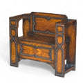 Vintage 1930s Oak Monk’s Bench Hall Settle with Umbrella Stands - Jacobean Style