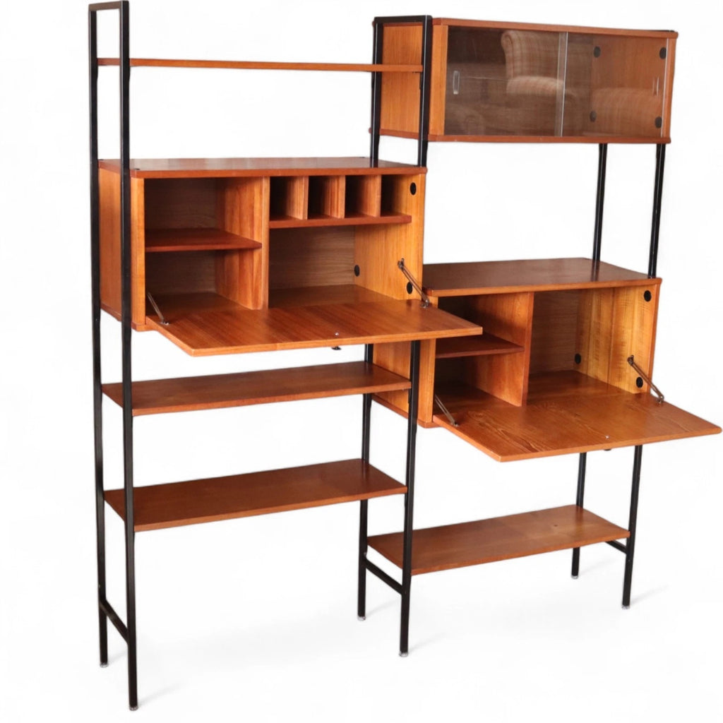Mid Century Teak Laddrax Style Modular Shelving 2 Bay Inter Continental Design