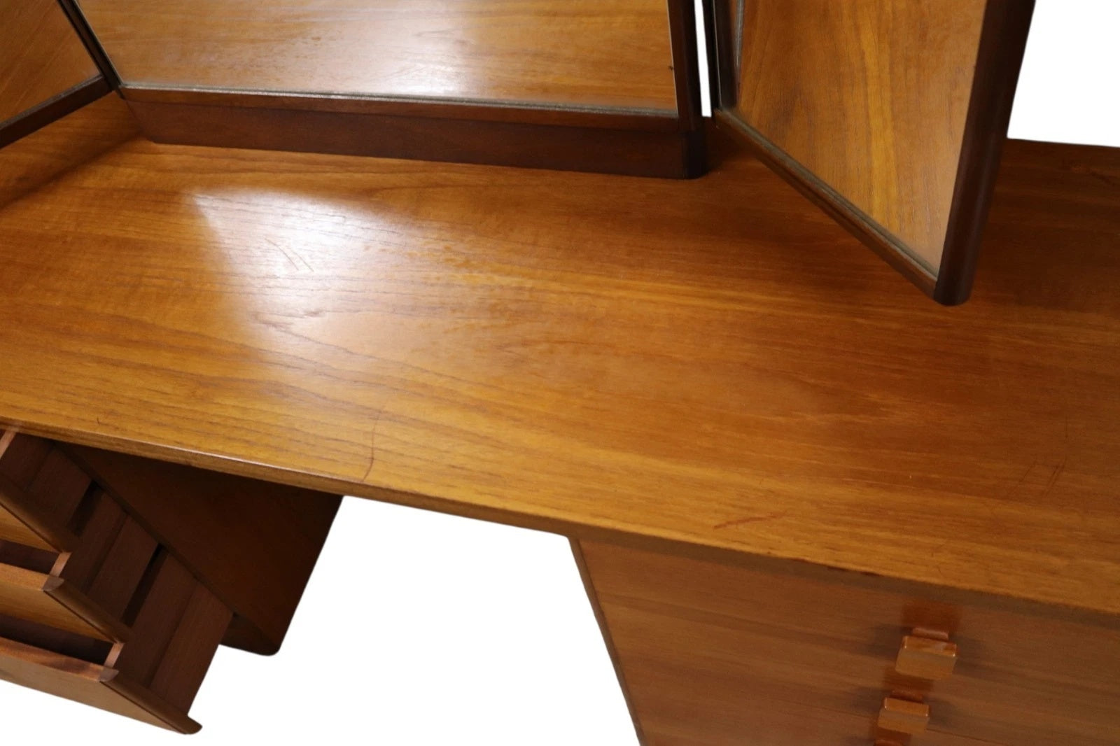 Vintage Teak Stag Dressing Table With Triple Mirror