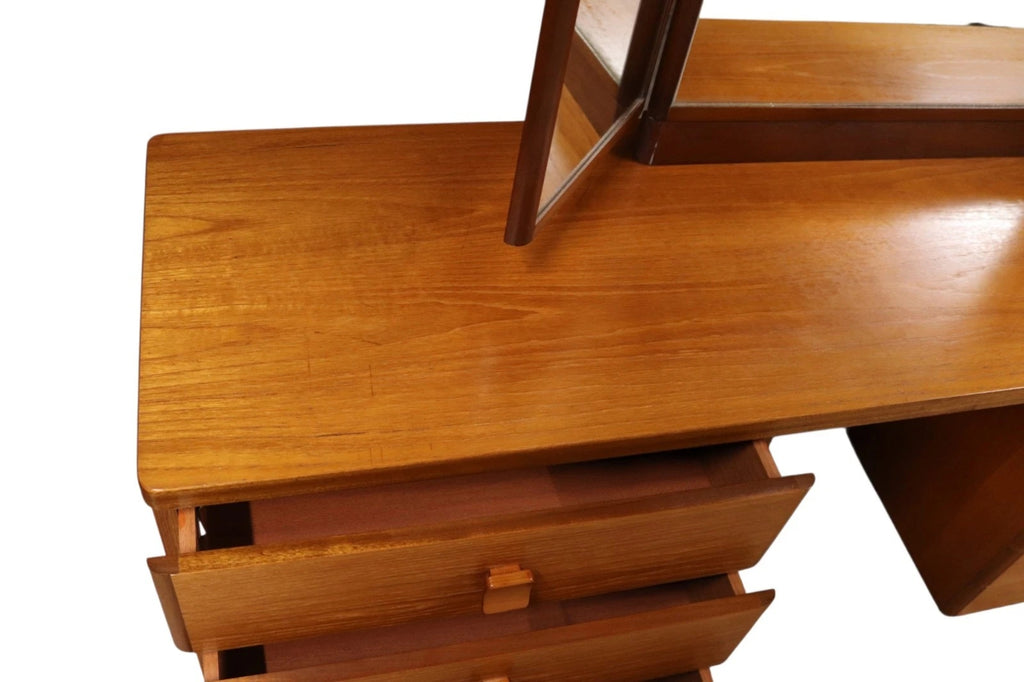 Vintage Teak Stag Dressing Table With Triple Mirror