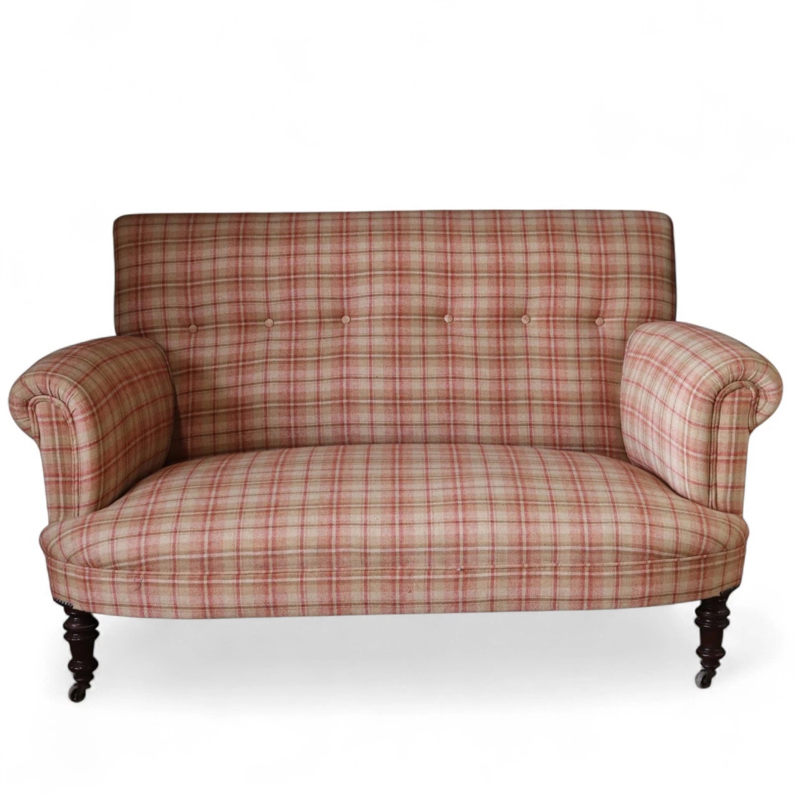 Antique Victorian Howard Style 2 Seater Sofa  – Deep Seat – Plaid Upholstery