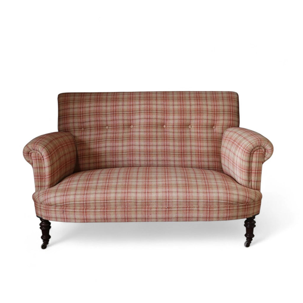 Antique Victorian Howard Style 2 Seater Sofa  – Deep Seat – Plaid Upholstery