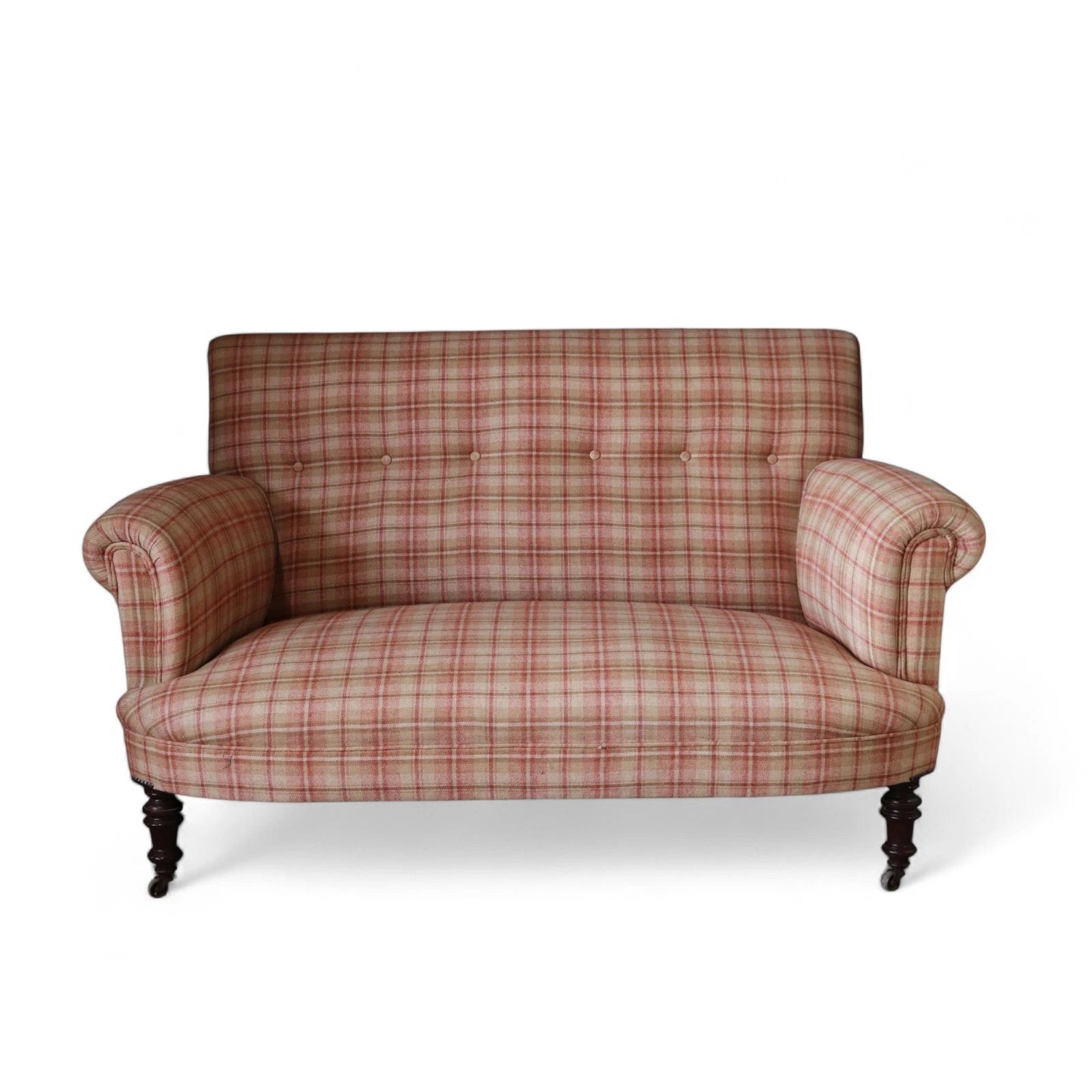 Antique Victorian Howard Style 2 Seater Sofa  – Deep Seat – Plaid Upholstery