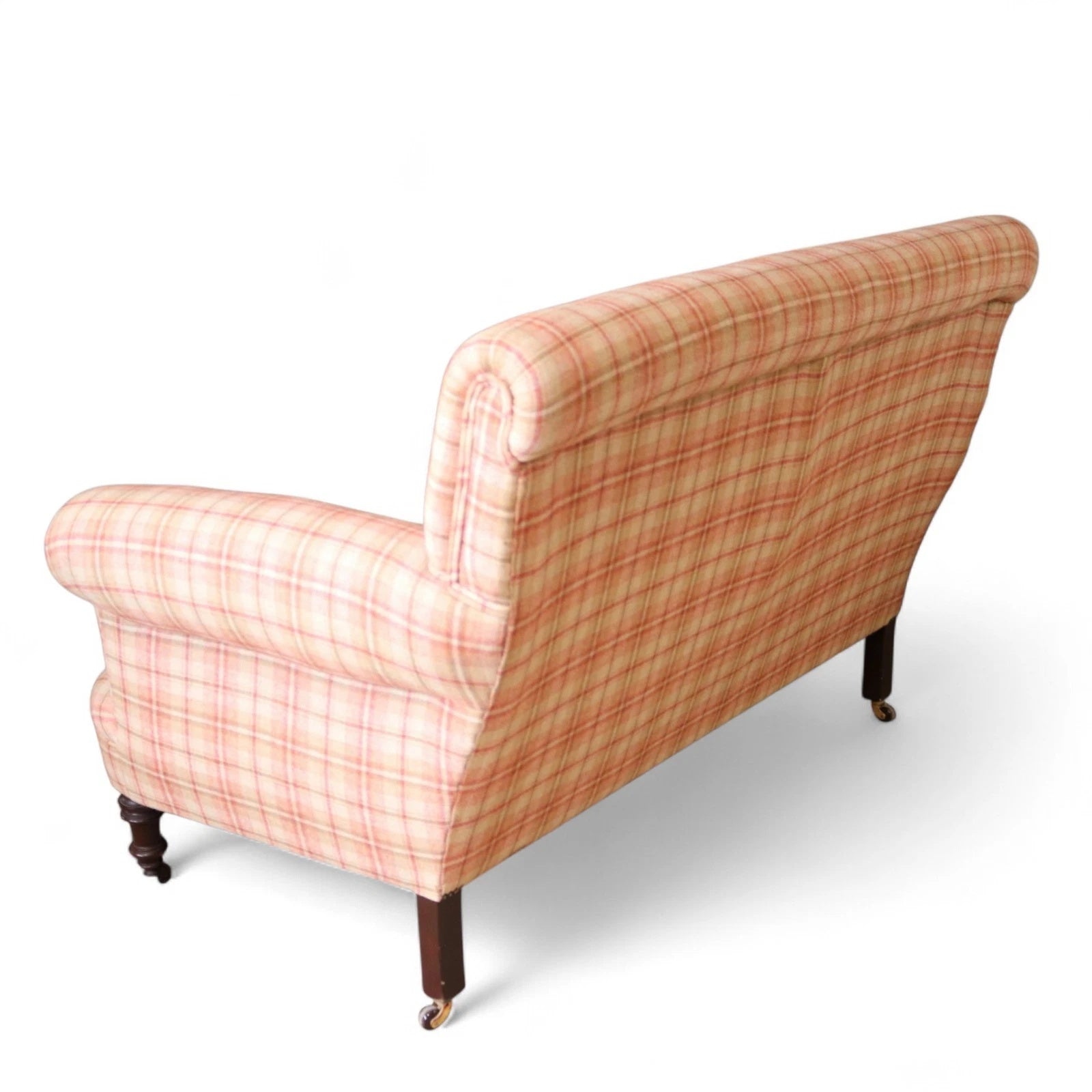 Antique Victorian Howard Style 2 Seater Sofa  – Deep Seat – Plaid Upholstery