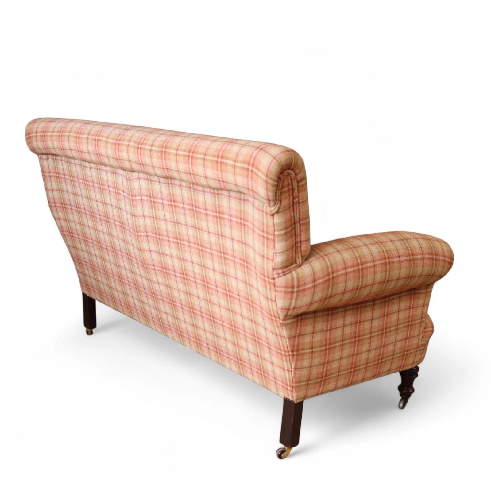 Antique Victorian Howard Style 2 Seater Sofa  – Deep Seat – Plaid Upholstery