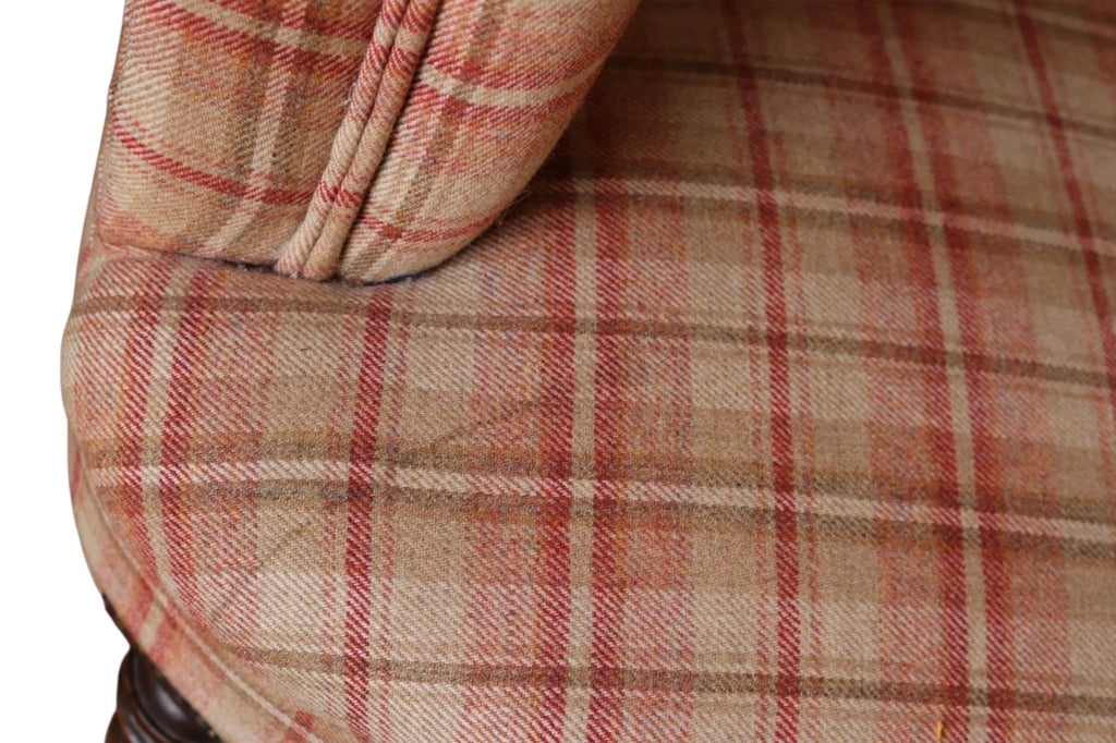Antique Victorian Howard Style Armchair – Deep Seat – Plaid Upholstery