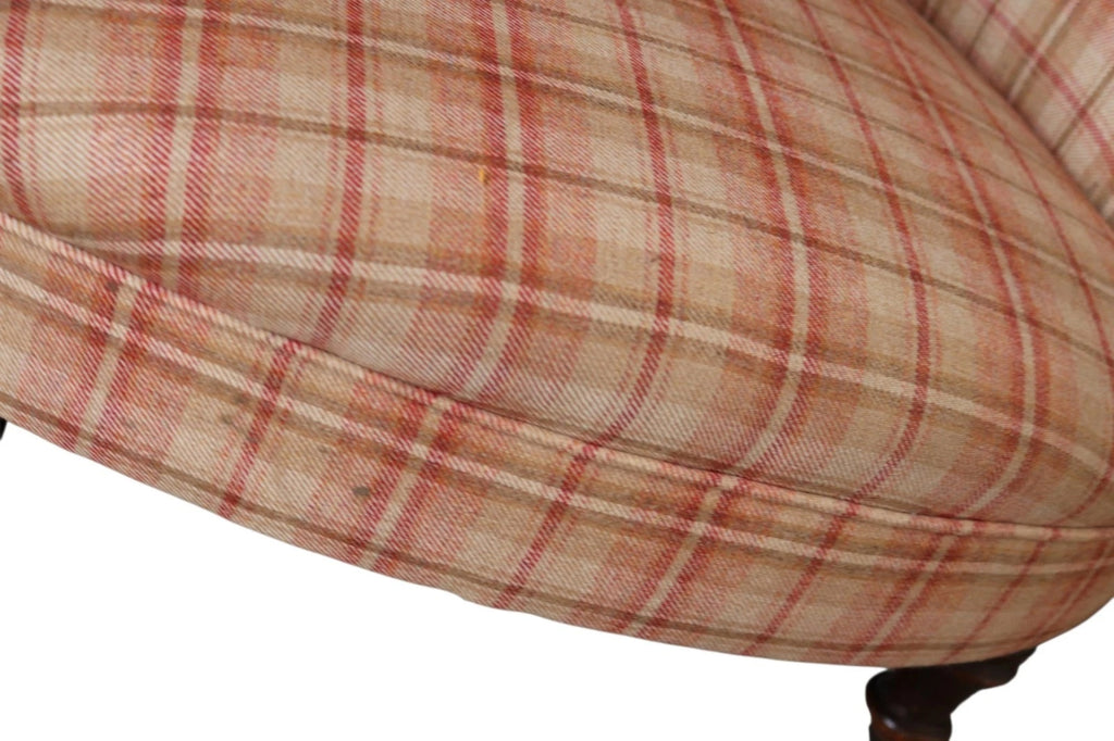 Antique Victorian Howard Style Armchair – Deep Seat – Plaid Upholstery