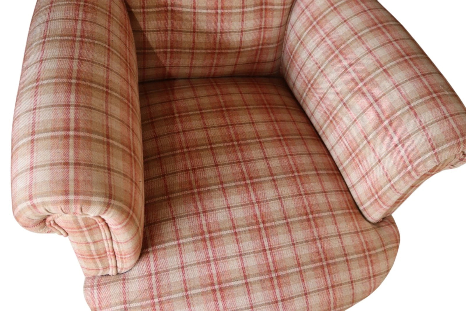 Antique Victorian Howard Style Armchair – Deep Seat – Plaid Upholstery