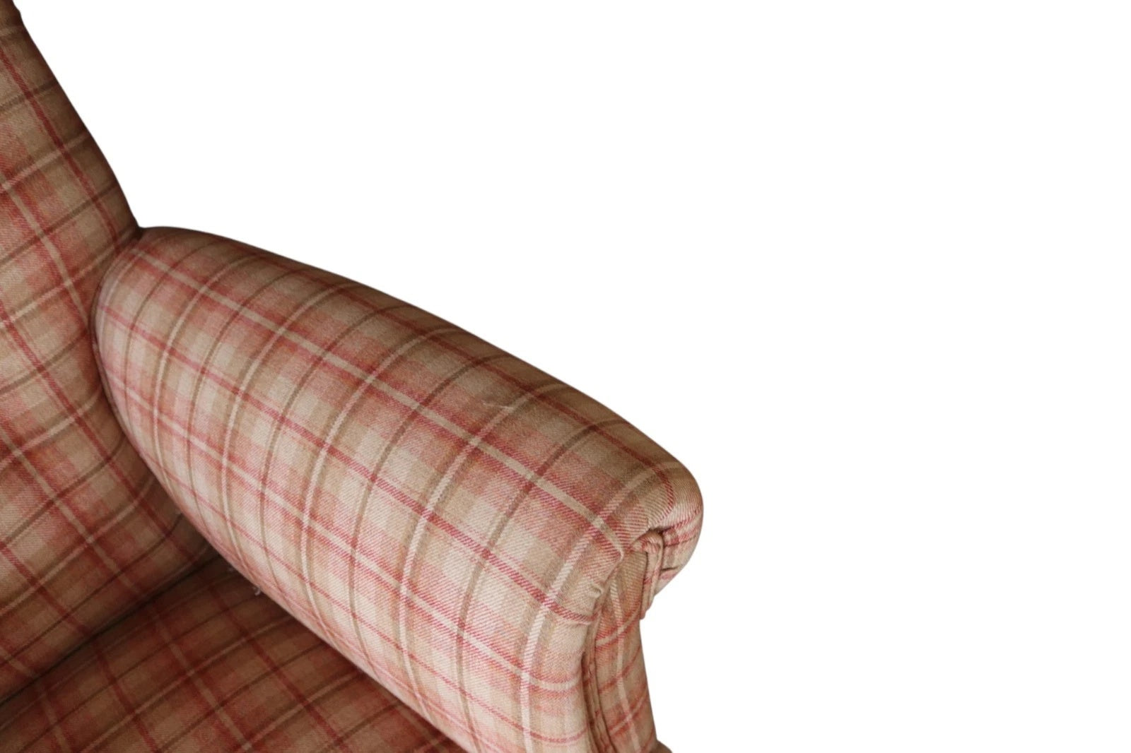 Antique Victorian Howard Style Armchair – Deep Seat – Plaid Upholstery
