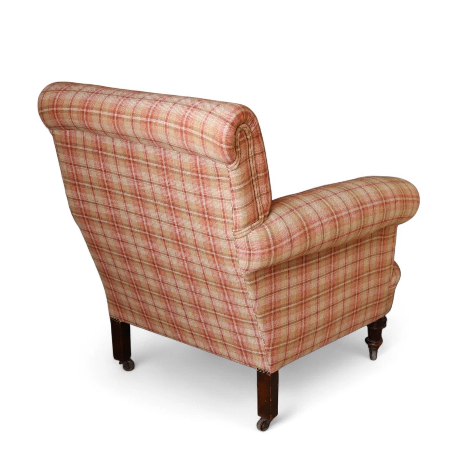 Antique Victorian Howard Style Armchair – Deep Seat – Plaid Upholstery