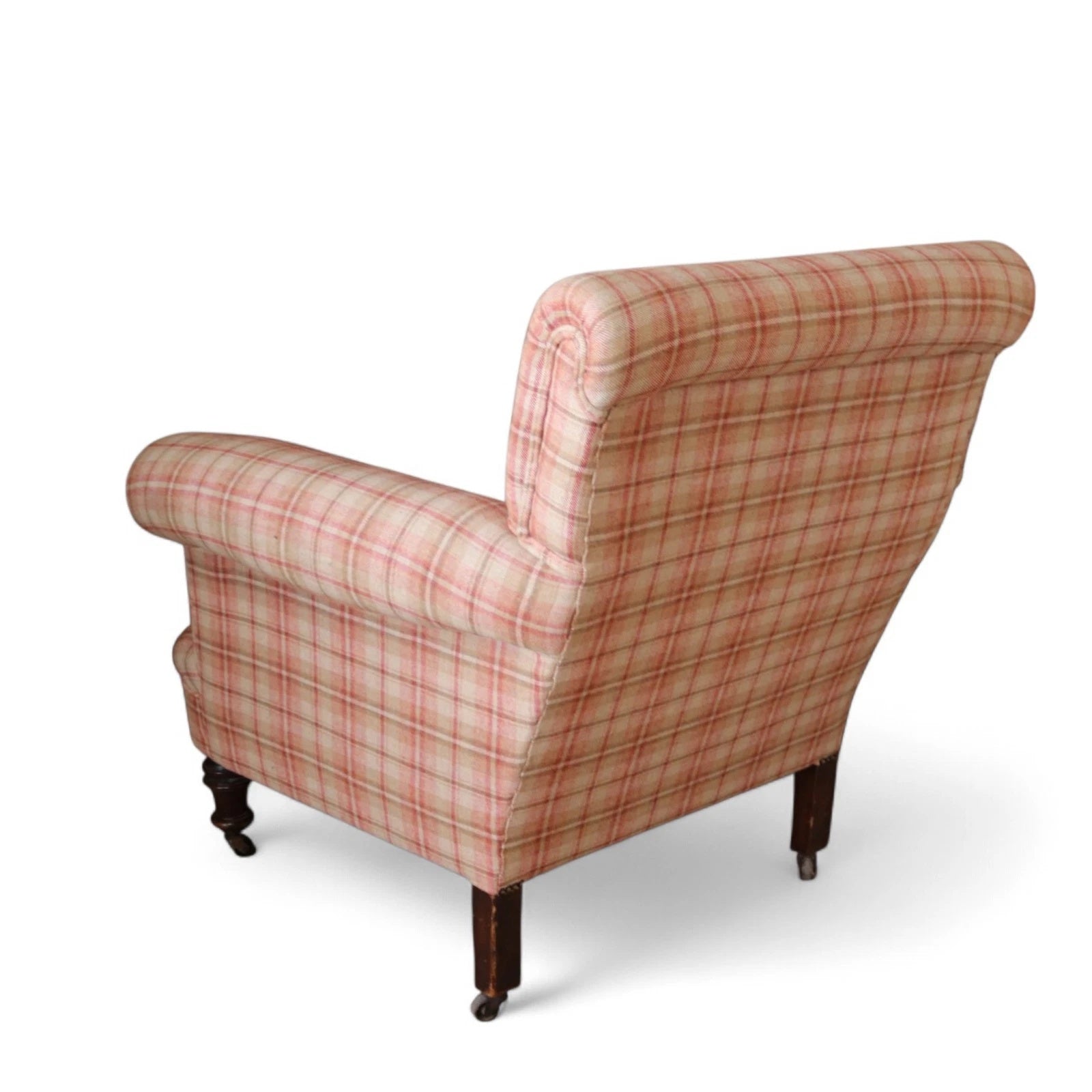 Antique Victorian Howard Style Armchair – Deep Seat – Plaid Upholstery