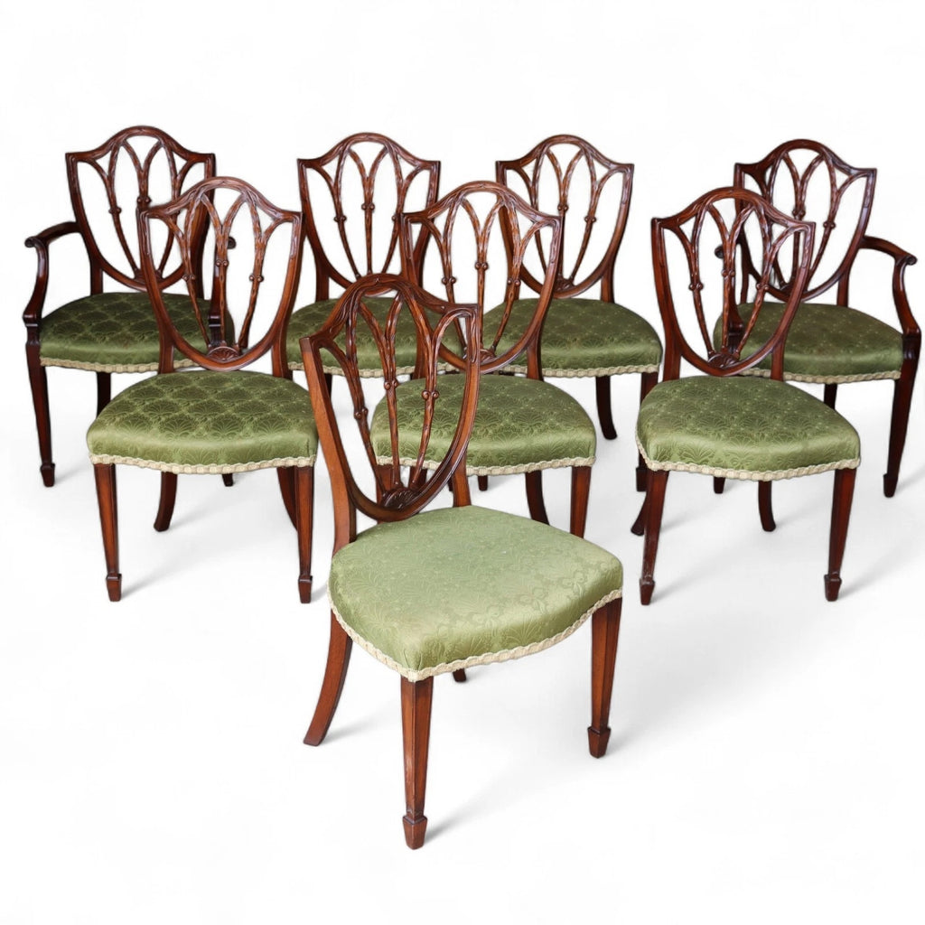 Share Vintage Set Of 8 Mahogany Hepplewhite Style Shield Back Dining Chairs