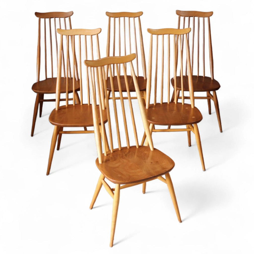 Vintage Set Of 6 Ercol Goldsmith Elm & Beech Dining Chairs