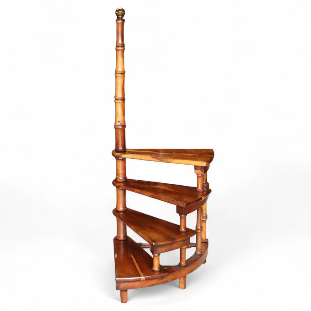 Vintage Yew Wood Spiral Library Steps - Regency Style Bed Steps