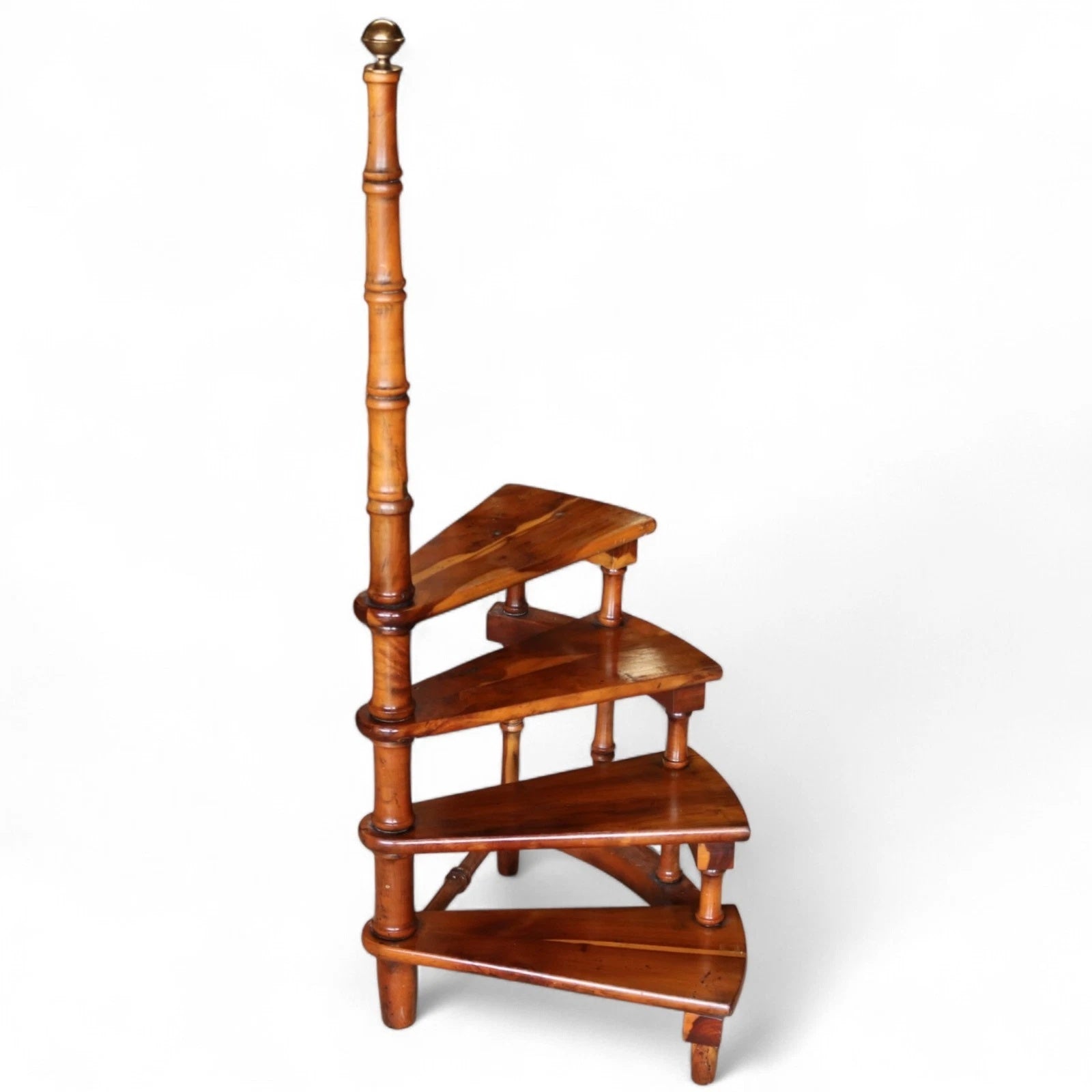 Vintage Yew Wood Spiral Library Steps - Regency Style Bed Steps