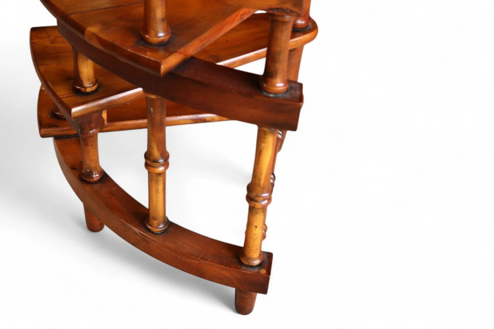 Vintage Yew Wood Spiral Library Steps - Regency Style Bed Steps