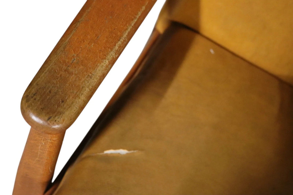 Pair of Vintage Parker Knoll PK 733 Armchairs - Mid Century Beech - Tan Vinyl