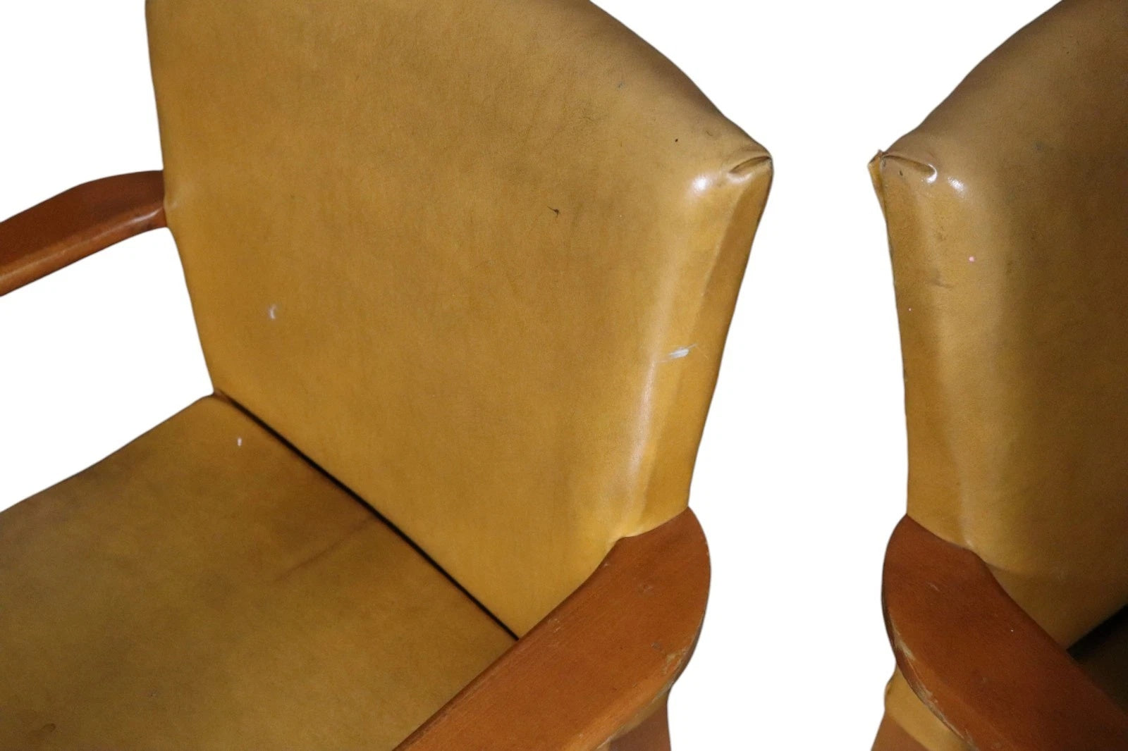 Pair of Vintage Parker Knoll PK 733 Armchairs - Mid Century Beech - Tan Vinyl