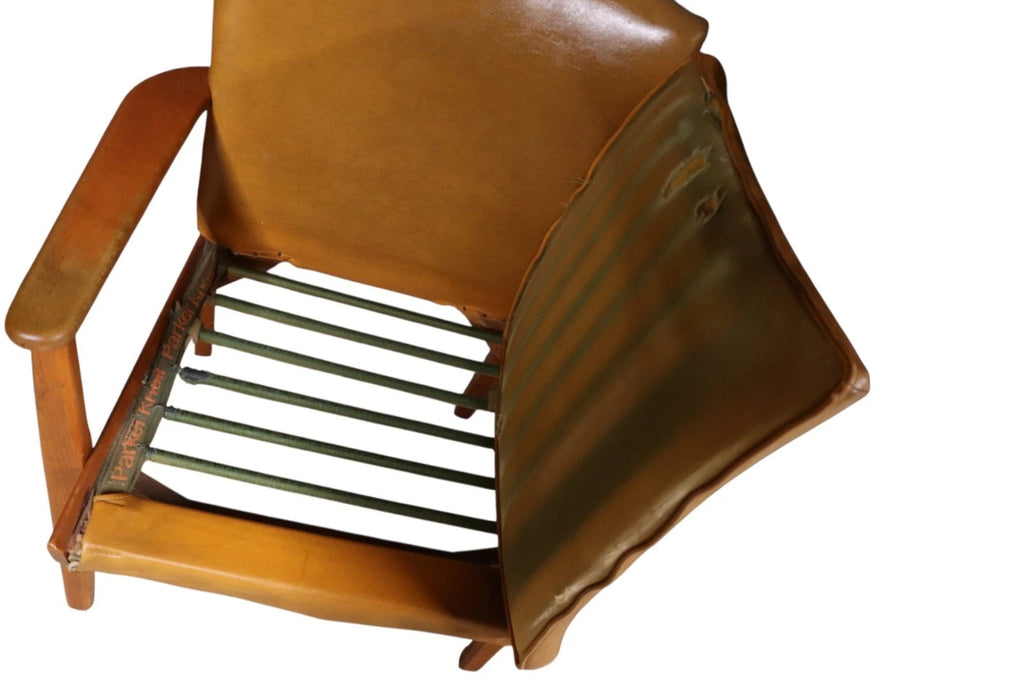 Pair of Vintage Parker Knoll PK 733 Armchairs - Mid Century Beech - Tan Vinyl