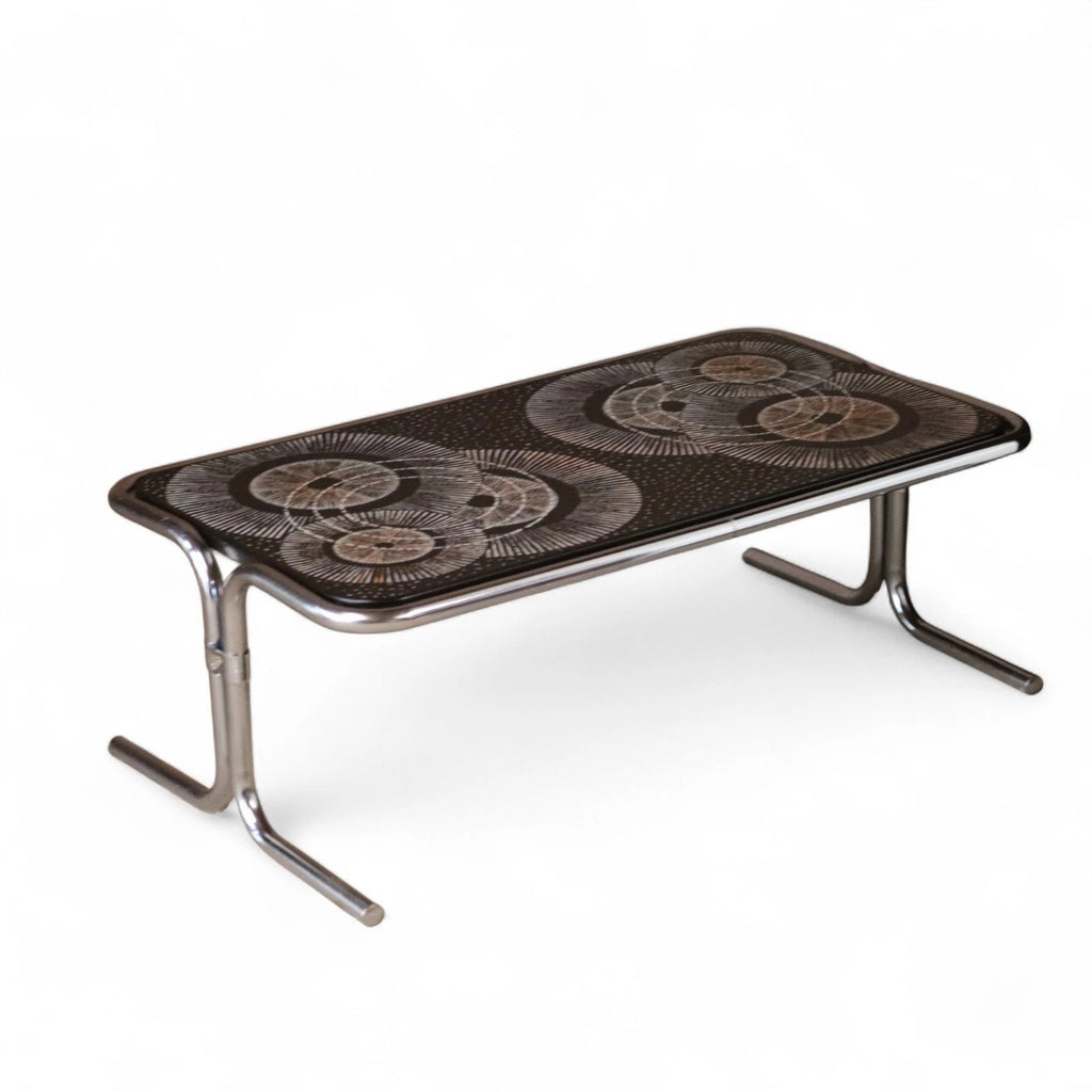 Mid Century 1970s Tubular Chrome Coffee Table Retro Space Age Sunburst Top