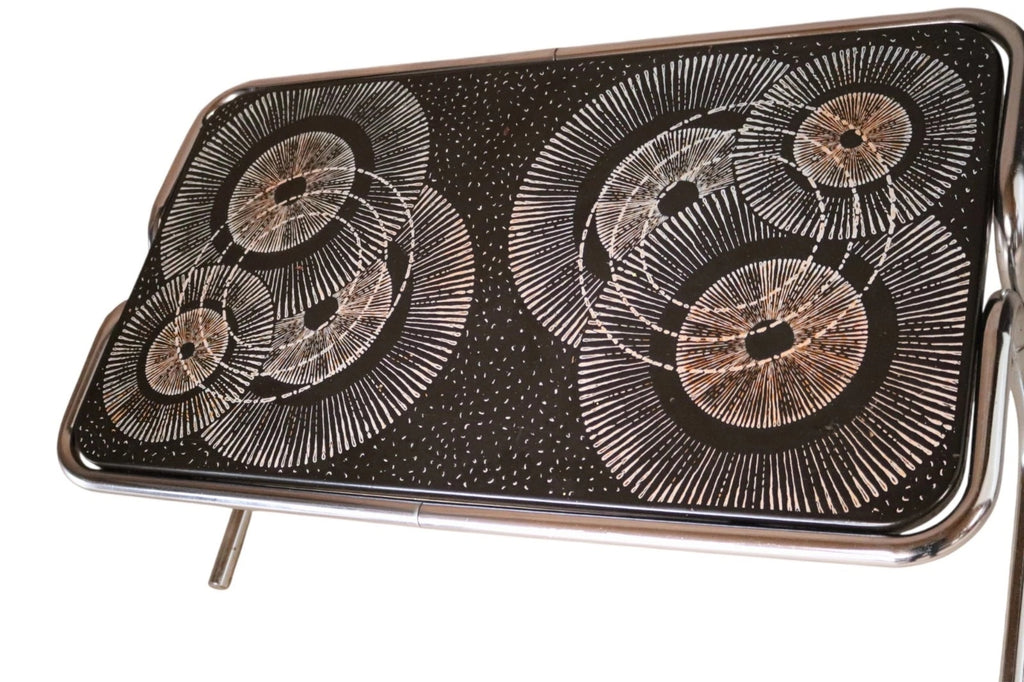 Mid Century 1970s Tubular Chrome Coffee Table Retro Space Age Sunburst Top