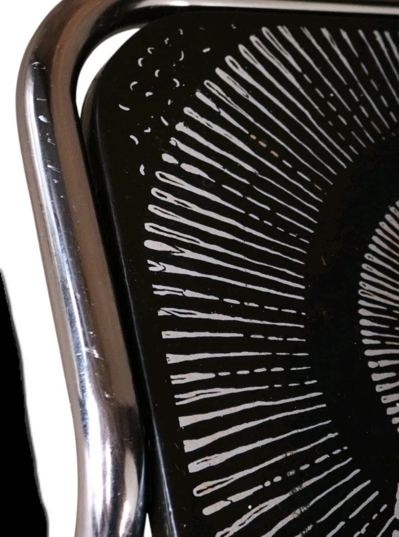 Mid Century 1970s Tubular Chrome Coffee Table Retro Space Age Sunburst Top