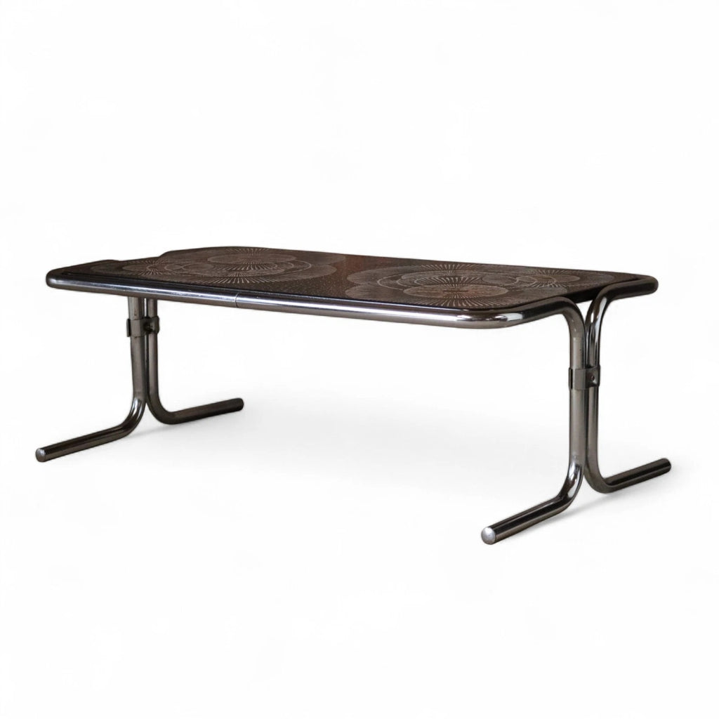 Mid Century 1970s Tubular Chrome Coffee Table Retro Space Age Sunburst Top