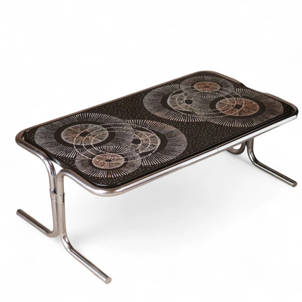 Mid Century 1970s Tubular Chrome Coffee Table Retro Space Age Sunburst Top